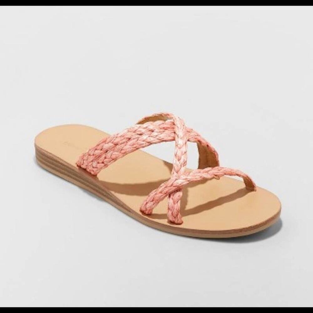 NWT Women's Opal Strappy Slide Sandals Universal Thread Coral Pink Size 6 - Picture 1 of 3